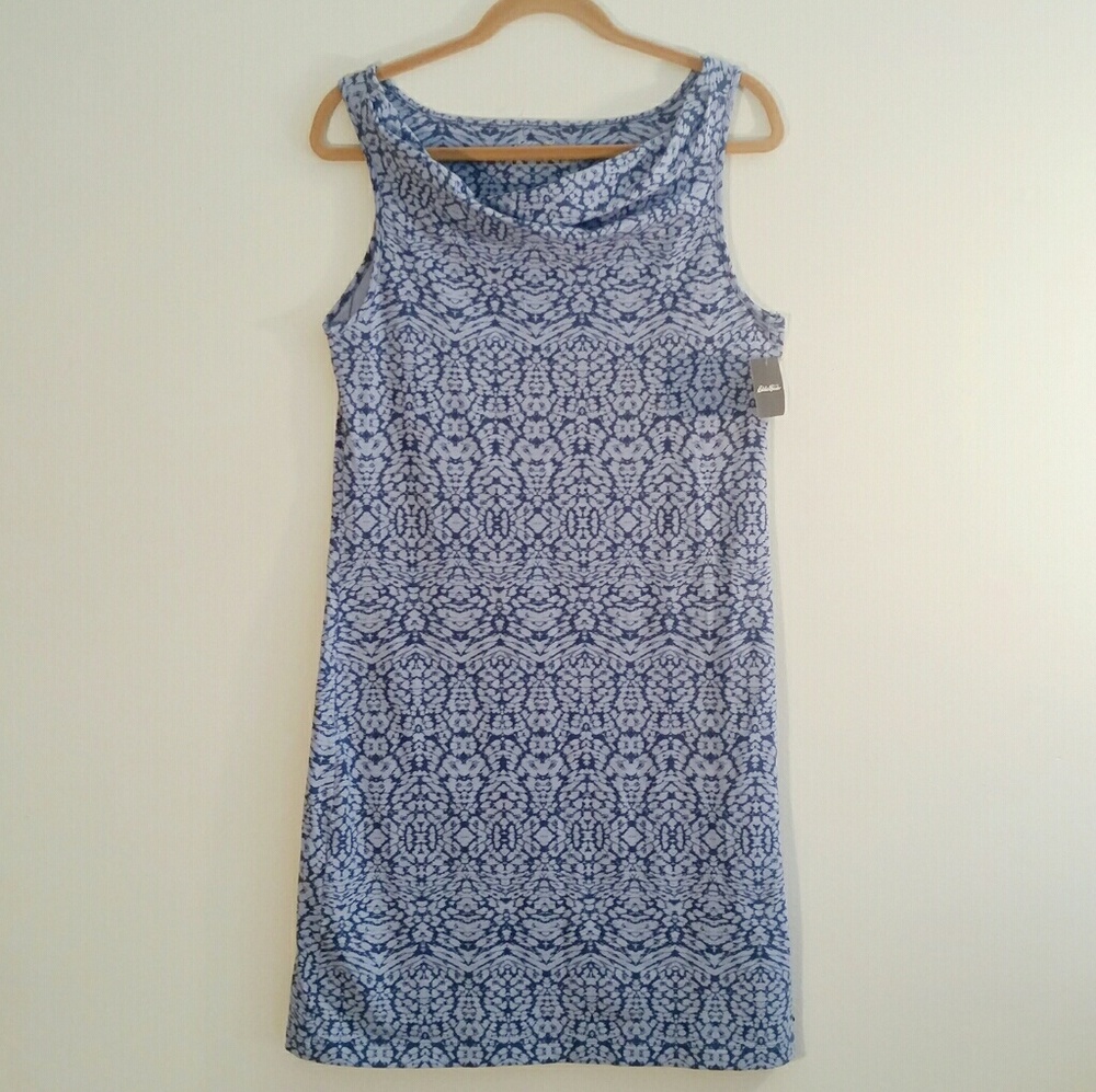NWT Eddie Bauer Slub Cowl Neck Baltic Print Dress